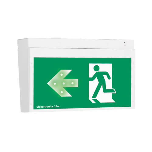 CleverEvac Dynamic Green Exit, Surface Mount, LP, Running Man Arrow Left, Single Sided